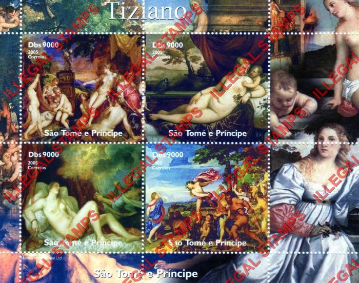 Saint Thomas and Prince Islands 2005 Paintings by Tiziano Titian Illegal Stamp Souvenir Sheet of 4