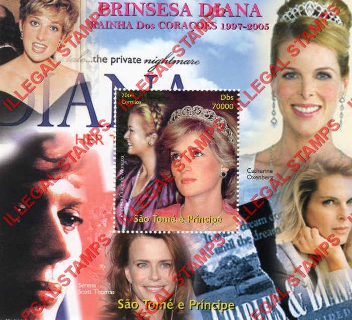 Saint Thomas and Prince Islands 2005 Princess Diana Illegal Stamp Souvenir Sheet of 1 (Sheet 1)