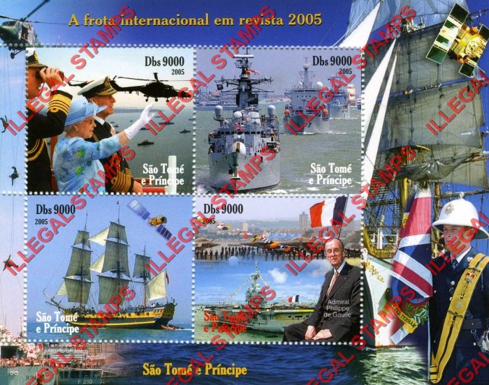 Saint Thomas and Prince Islands 2005 Royal Navy The International Fleet in Review Illegal Stamp Souvenir Sheet of 4