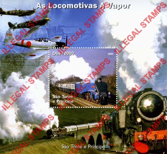 Saint Thomas and Prince Islands 2005 Steam Locomotives Illegal Stamp Souvenir Sheet of 1