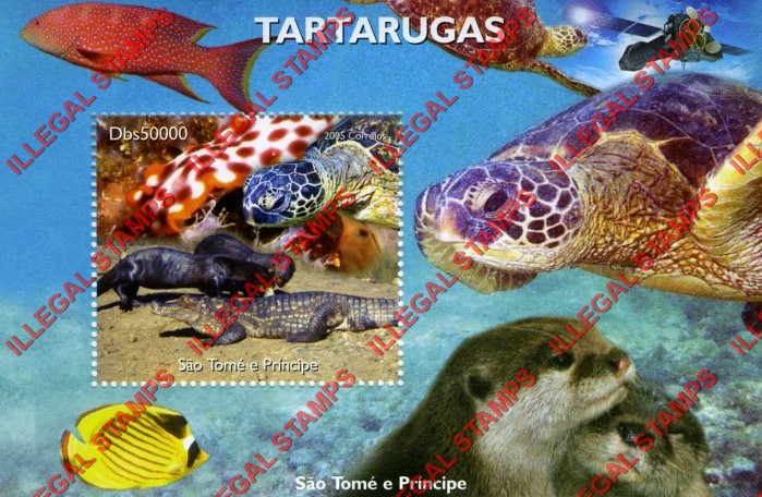 Saint Thomas and Prince Islands 2005 Turtles Illegal Stamp Souvenir Sheet of 1