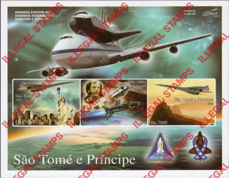 Saint Thomas and Prince Islands 2006 Major Events Concorde and Space Illegal Stamp Souvenir Sheet of 3 (Sheet 1)