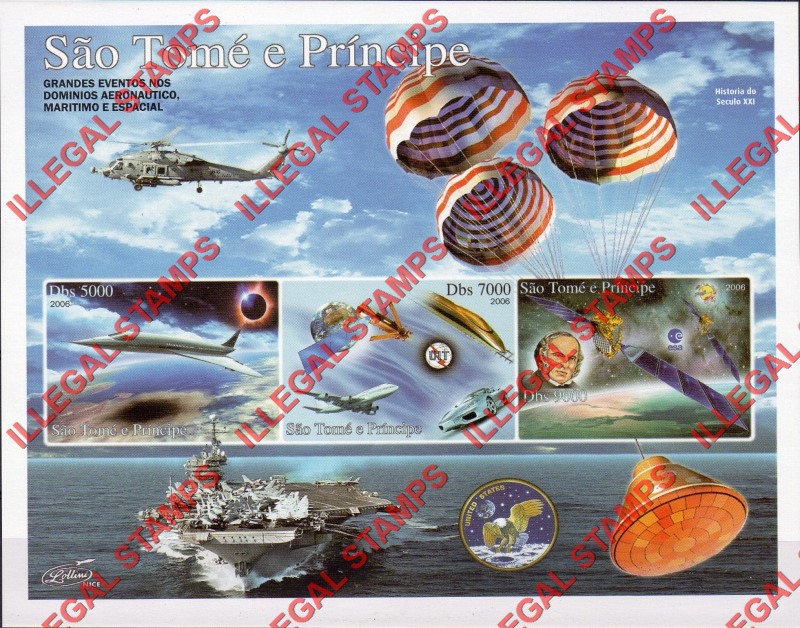 Saint Thomas and Prince Islands 2006 Major Events Concorde and Space Illegal Stamp Souvenir Sheet of 3 (Sheet 2)