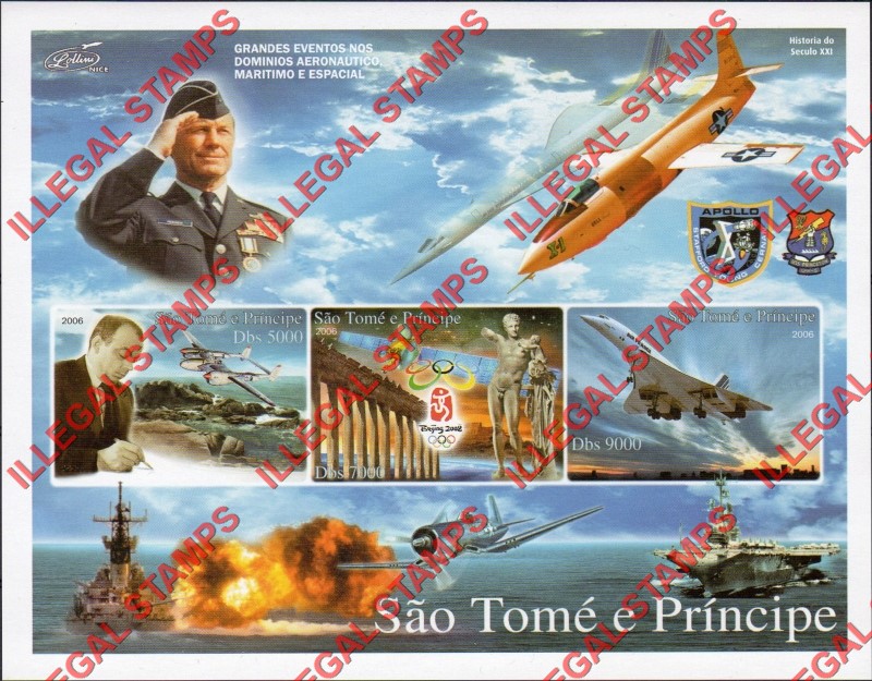 Saint Thomas and Prince Islands 2006 Major Events Concorde and Space Illegal Stamp Souvenir Sheet of 3 (Sheet 3)