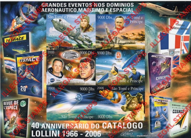 Saint Thomas and Prince Islands 2006 Major Events Lollini Catalogs Anniversary Illegal Stamp Souvenir Sheet of 6