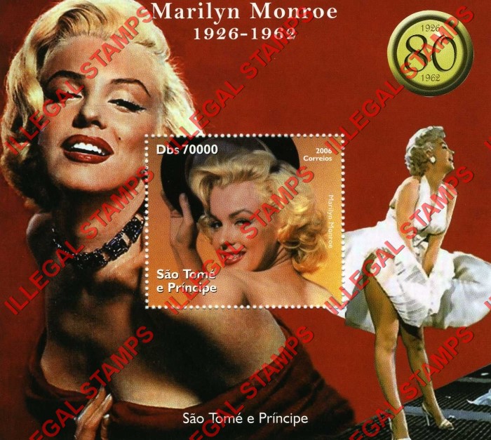 Saint Thomas and Prince Islands 2006 Marilyn Monroe Illegal Stamp Souvenir Sheet of 1
