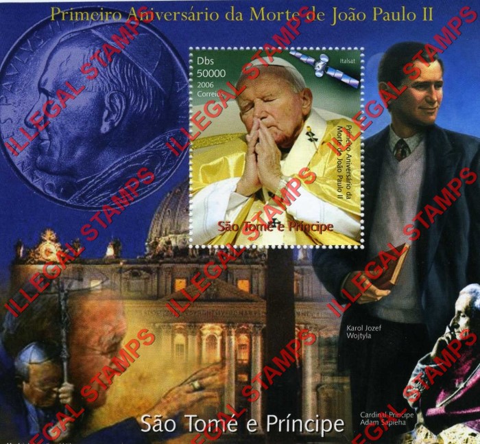 Saint Thomas and Prince Islands 2006 Pope John Paul II Illegal Stamp Souvenir Sheet of 1