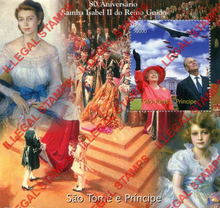 Saint Thomas and Prince Islands 2006 Queen Elizabeth II and Concorde Illegal Stamp Souvenir Sheet of 1