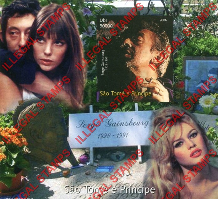 Saint Thomas and Prince Islands 2006 Serge Gainsbourgh and Brigitte Bardot Illegal Stamp Souvenir Sheet of 1