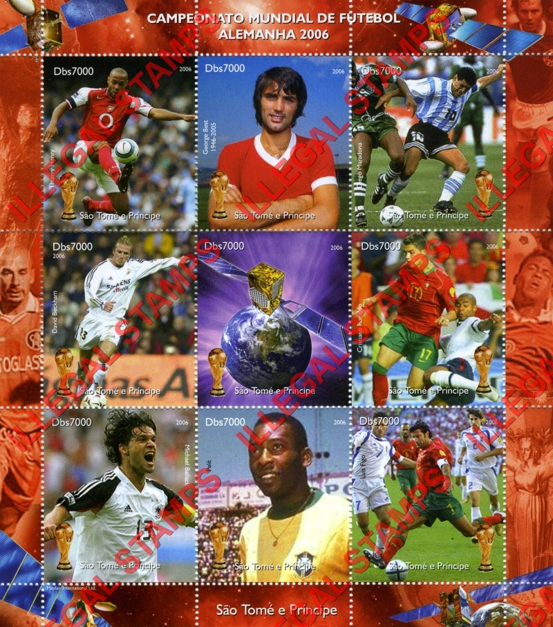 Saint Thomas and Prince Islands 2006 World Cup Soccer Football Illegal Stamp Souvenir Sheet of 9
