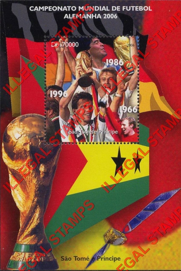 Saint Thomas and Prince Islands 2006 World Cup Soccer Football Illegal Stamp Souvenir Sheet of 1