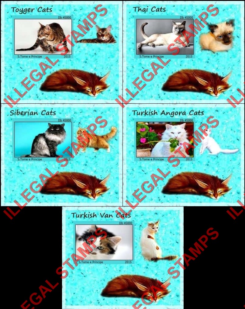 Saint Thomas and Prince Islands 2015 Cats (different) Illegal Stamp Souvenir Sheets of 1 (Part 1)
