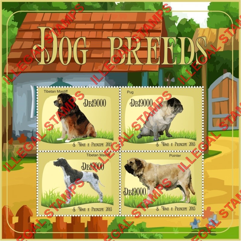 Saint Thomas and Prince Islands 2015 Dogs Illegal Stamp Souvenir Sheet of 4