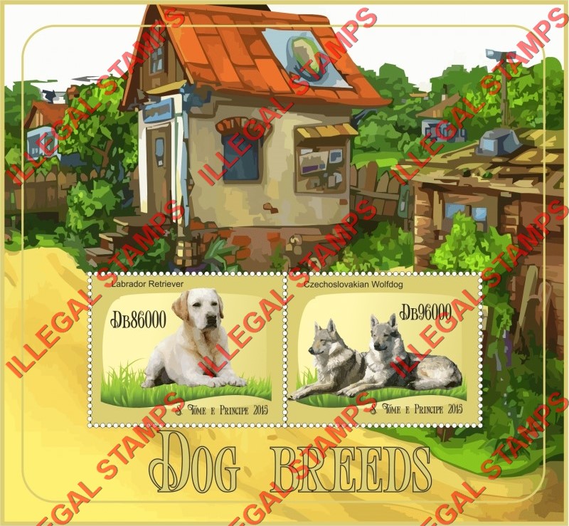 Saint Thomas and Prince Islands 2015 Dogs Illegal Stamp Souvenir Sheet of 2