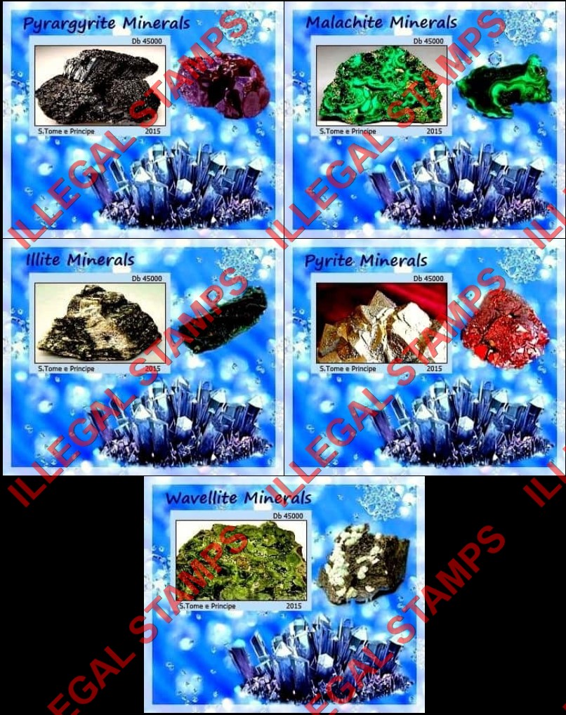 Saint Thomas and Prince Islands 2015 Minerals (different) Illegal Stamp Souvenir Sheets of 2 (Part 1)