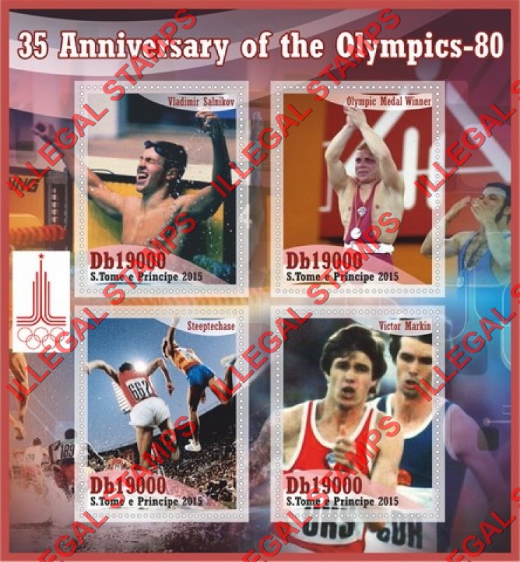 Saint Thomas and Prince Islands 2015 Olympic Games in Moscow in 1980 Illegal Stamp Souvenir Sheet of 4