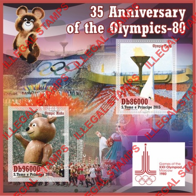 Saint Thomas and Prince Islands 2015 Olympic Games in Moscow in 1980 Illegal Stamp Souvenir Sheet of 2