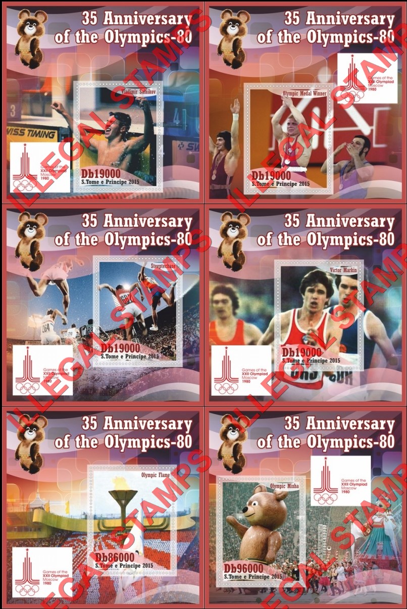 Saint Thomas and Prince Islands 2015 Olympic Games in Moscow in 1980 Illegal Stamp Souvenir Sheets of 1