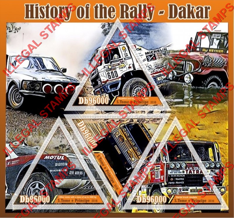 Saint Thomas and Prince Islands 2016 Dakar Rally History Illegal Stamp Souvenir Sheet of 4
