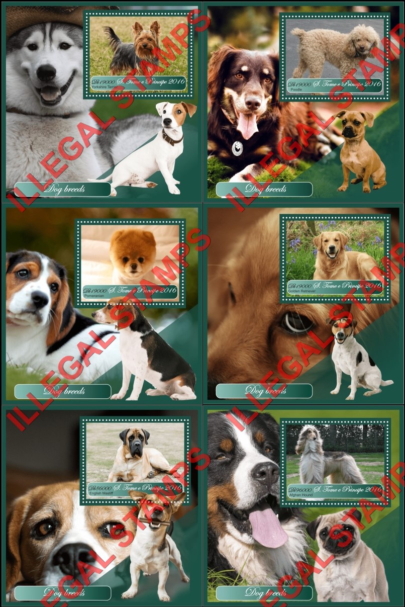 Saint Thomas and Prince Islands 2016 Dogs (different) Illegal Stamp Souvenir Sheets of 1