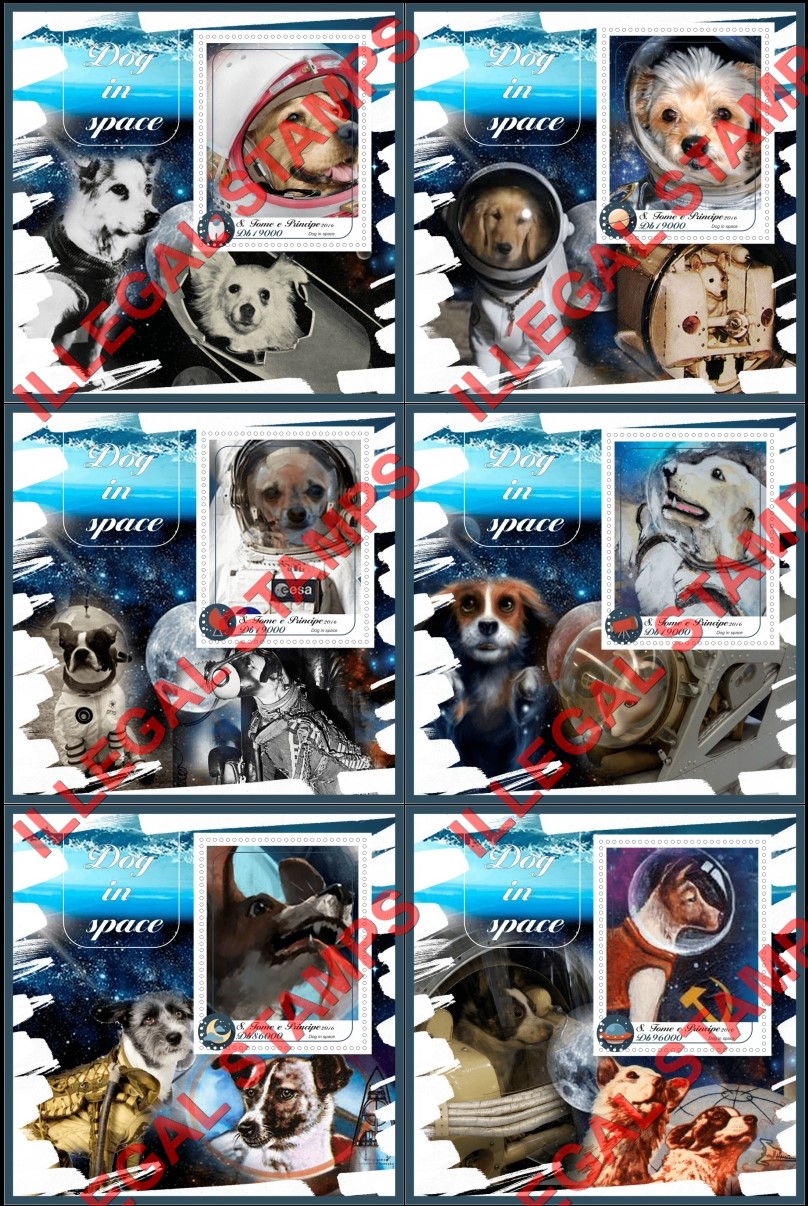 Saint Thomas and Prince Islands 2016 Dogs in Space Illegal Stamp Souvenir Sheets of 1