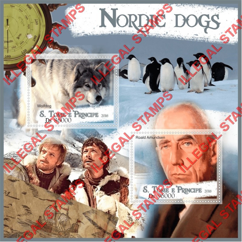 Saint Thomas and Prince Islands 2016 Dogs Nordic Illegal Stamp Souvenir Sheet of 2