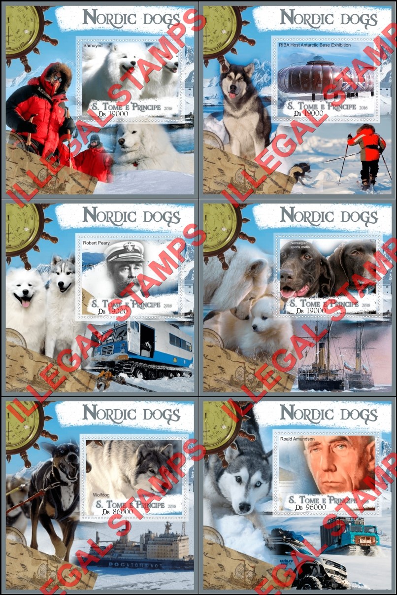 Saint Thomas and Prince Islands 2016 Dogs Nordic Illegal Stamp Souvenir Sheets of 1