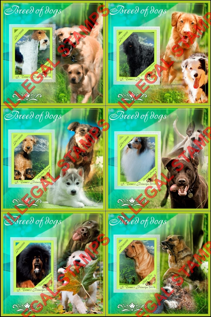 Saint Thomas and Prince Islands 2016 Dogs Illegal Stamp Souvenir Sheets of 1