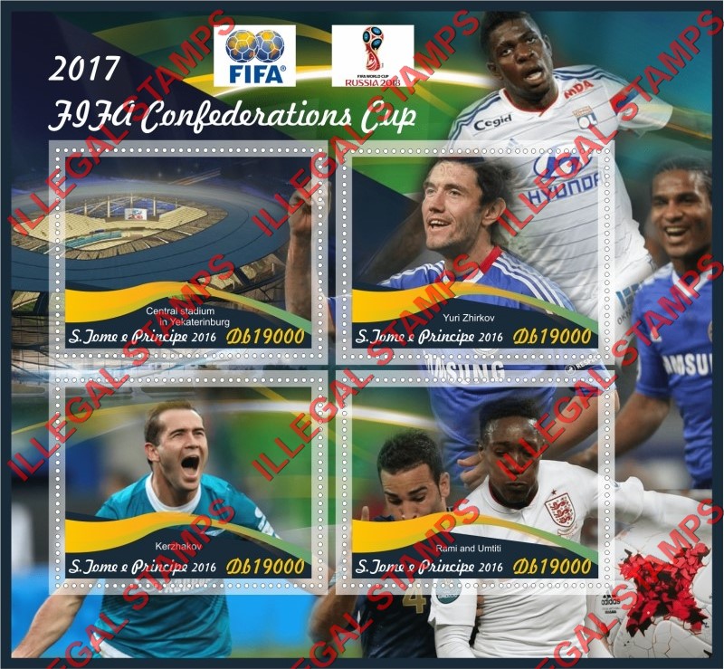 Saint Thomas and Prince Islands 2016 FIFA Confederation Cup Soccer in 2017 Illegal Stamp Souvenir Sheet of 4
