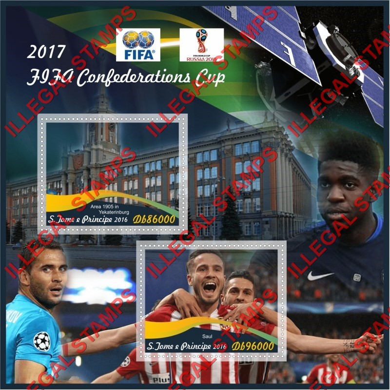 Saint Thomas and Prince Islands 2016 FIFA Confederation Cup Soccer in 2017 Illegal Stamp Souvenir Sheet of 2