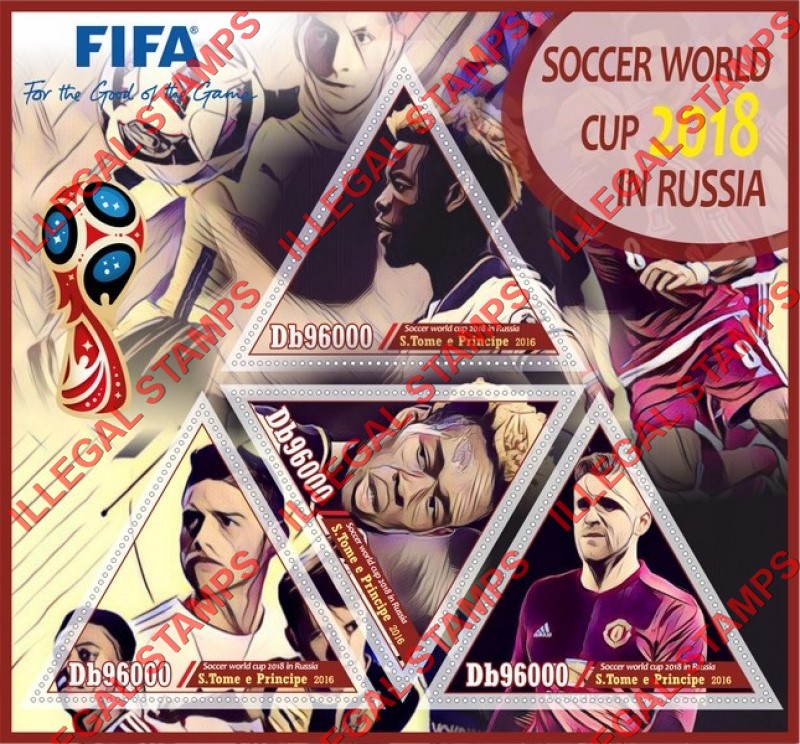 Saint Thomas and Prince Islands 2016 FIFA World Cup Soccer in Russia in 2018 Illegal Stamp Souvenir Sheet of 4