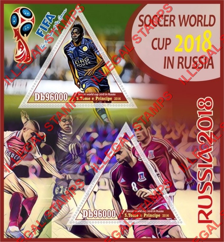 Saint Thomas and Prince Islands 2016 FIFA World Cup Soccer in Russia in 2018 Illegal Stamp Souvenir Sheet of 2