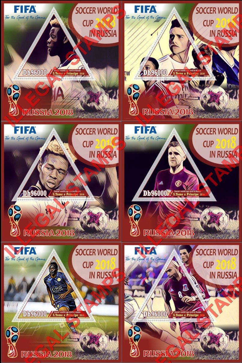 Saint Thomas and Prince Islands 2016 FIFA World Cup Soccer in Russia in 2018 Illegal Stamp Souvenir Sheets of 1