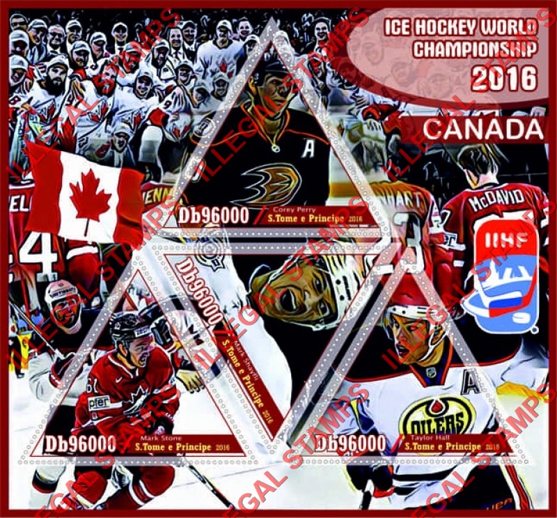 Saint Thomas and Prince Islands 2016 Ice Hockey World Championship Canada Illegal Stamp Souvenir Sheet of 4