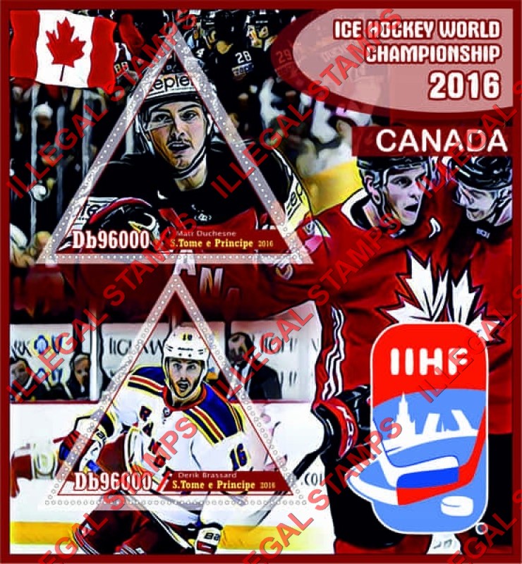 Saint Thomas and Prince Islands 2016 Ice Hockey World Championship Canada Illegal Stamp Souvenir Sheet of 2