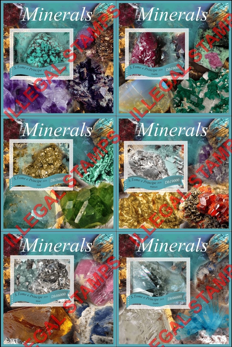 Saint Thomas and Prince Islands 2016 Minerals Illegal Stamp Souvenir Sheets of 1