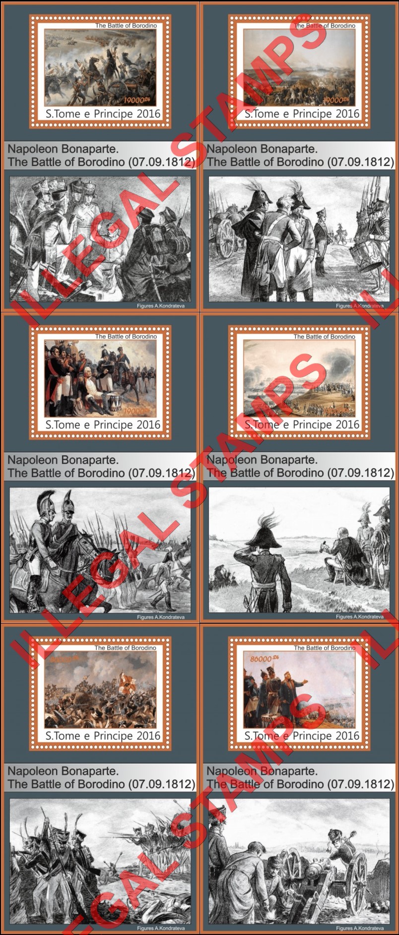 Saint Thomas and Prince Islands 2016 Napoleon Bonaparte The Battle of Borodino Illegal Stamp Souvenir Sheets of 1
