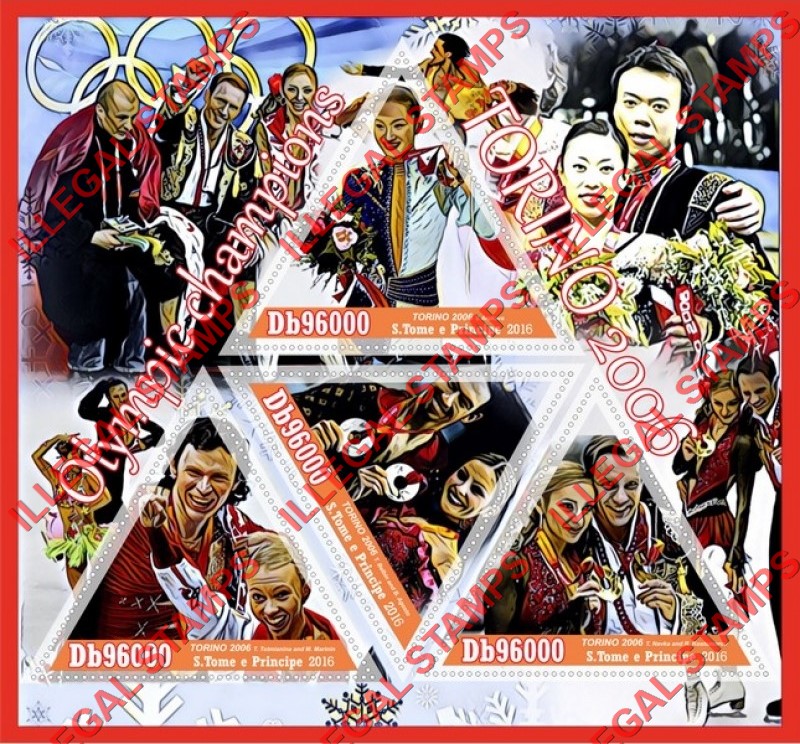 Saint Thomas and Prince Islands 2016 Olympic Champions in Torino in 2006 Illegal Stamp Souvenir Sheet of 4