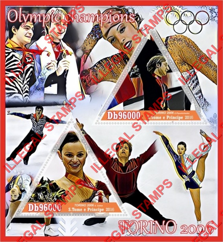 Saint Thomas and Prince Islands 2016 Olympic Champions in Torino in 2006 Illegal Stamp Souvenir Sheet of 2