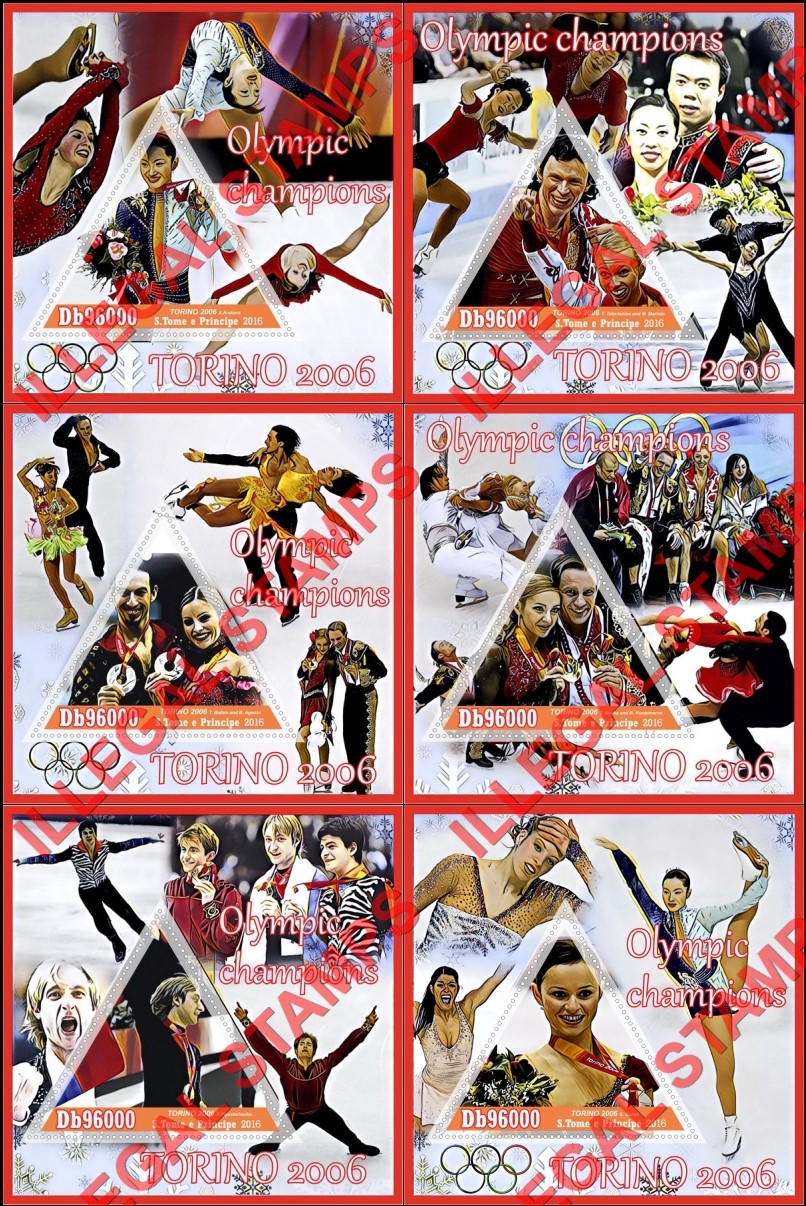 Saint Thomas and Prince Islands 2016 Olympic Champions in Torino in 2006 Illegal Stamp Souvenir Sheets of 1