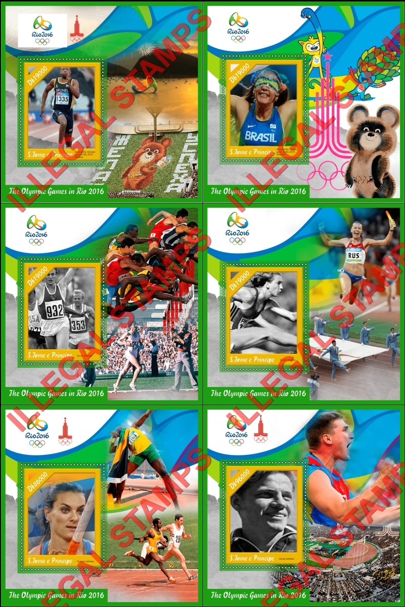 Saint Thomas and Prince Islands 2016 Olympic Games in Rio Illegal Stamp Souvenir Sheets of 1