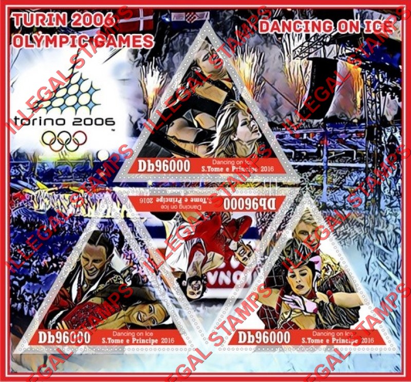 Saint Thomas and Prince Islands 2016 Olympic Games in Turin in 2006 Dancing on Ice Illegal Stamp Souvenir Sheet of 4