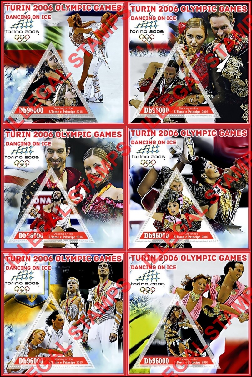 Saint Thomas and Prince Islands 2016 Olympic Games in Turin in 2006 Dancing on Ice Illegal Stamp Souvenir Sheets of 1