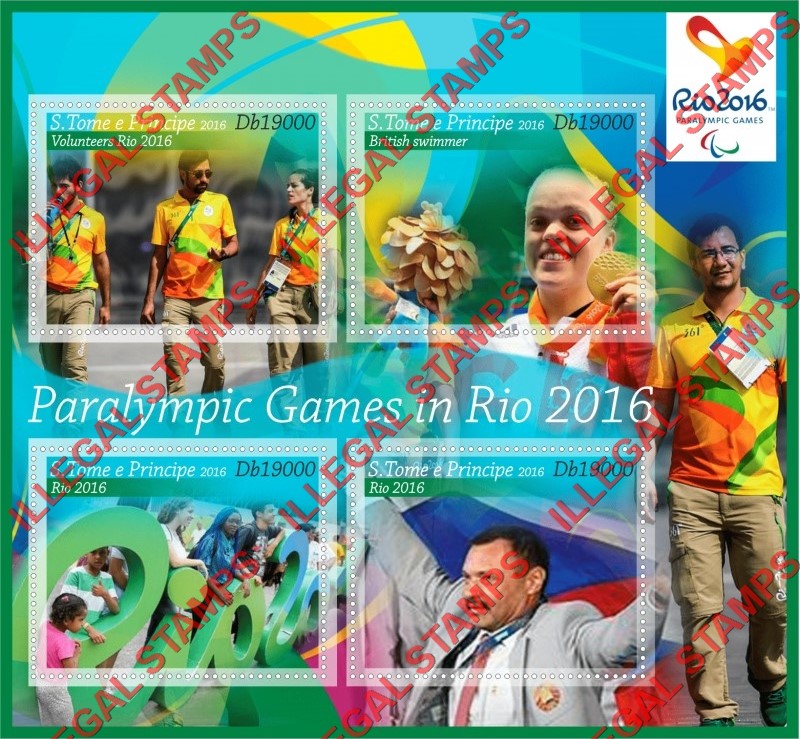 Saint Thomas and Prince Islands 2016 Paralympic Games in Rio Illegal Stamp Souvenir Sheet of 4