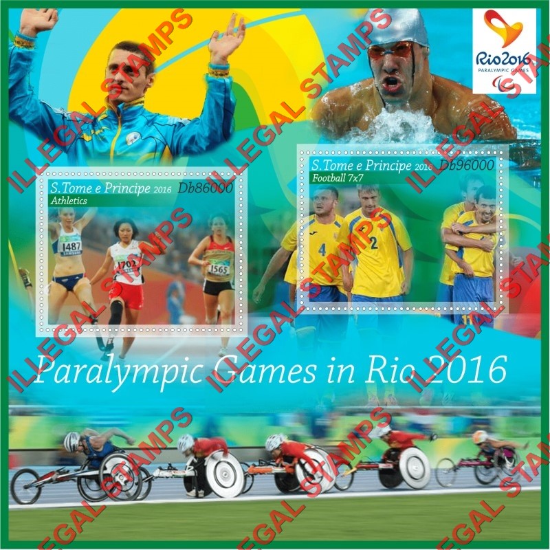 Saint Thomas and Prince Islands 2016 Paralympic Games in Rio Illegal Stamp Souvenir Sheet of 2