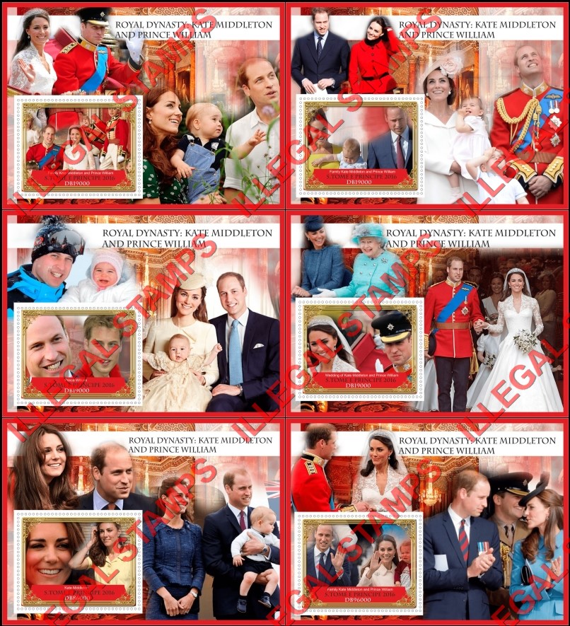 Saint Thomas and Prince Islands 2016 Prince William and Kate Middleton Illegal Stamp Souvenir Sheets of 1