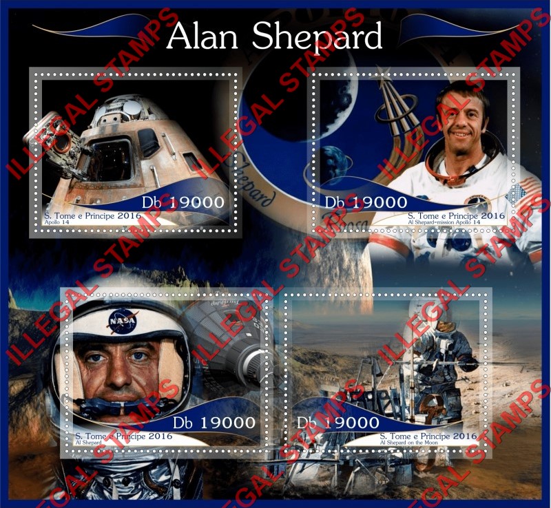 Saint Thomas and Prince Islands 2016 Space Astronaut Alan Shepard Illegal Stamp Souvenir Sheet of 4