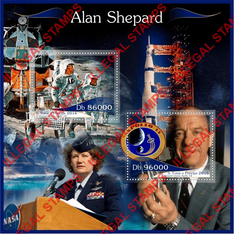 Saint Thomas and Prince Islands 2016 Space Astronaut Alan Shepard Illegal Stamp Souvenir Sheet of 2