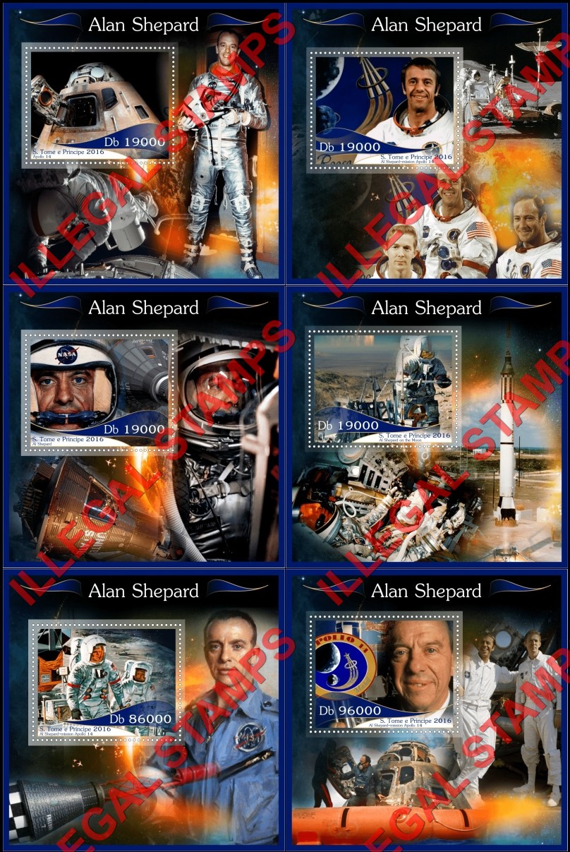 Saint Thomas and Prince Islands 2016 Space Astronaut Alan Shepard Illegal Stamp Souvenir Sheets of 1