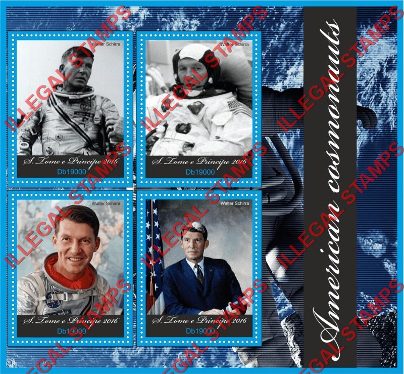 Saint Thomas and Prince Islands 2016 Space Astronaut Walter Schirra Illegal Stamp Souvenir Sheet of 4